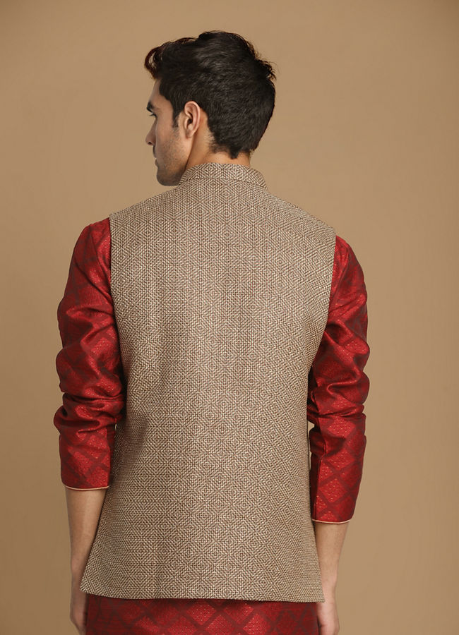 alt message - Manyavar Men Bold Brown Waist Coat image number 2